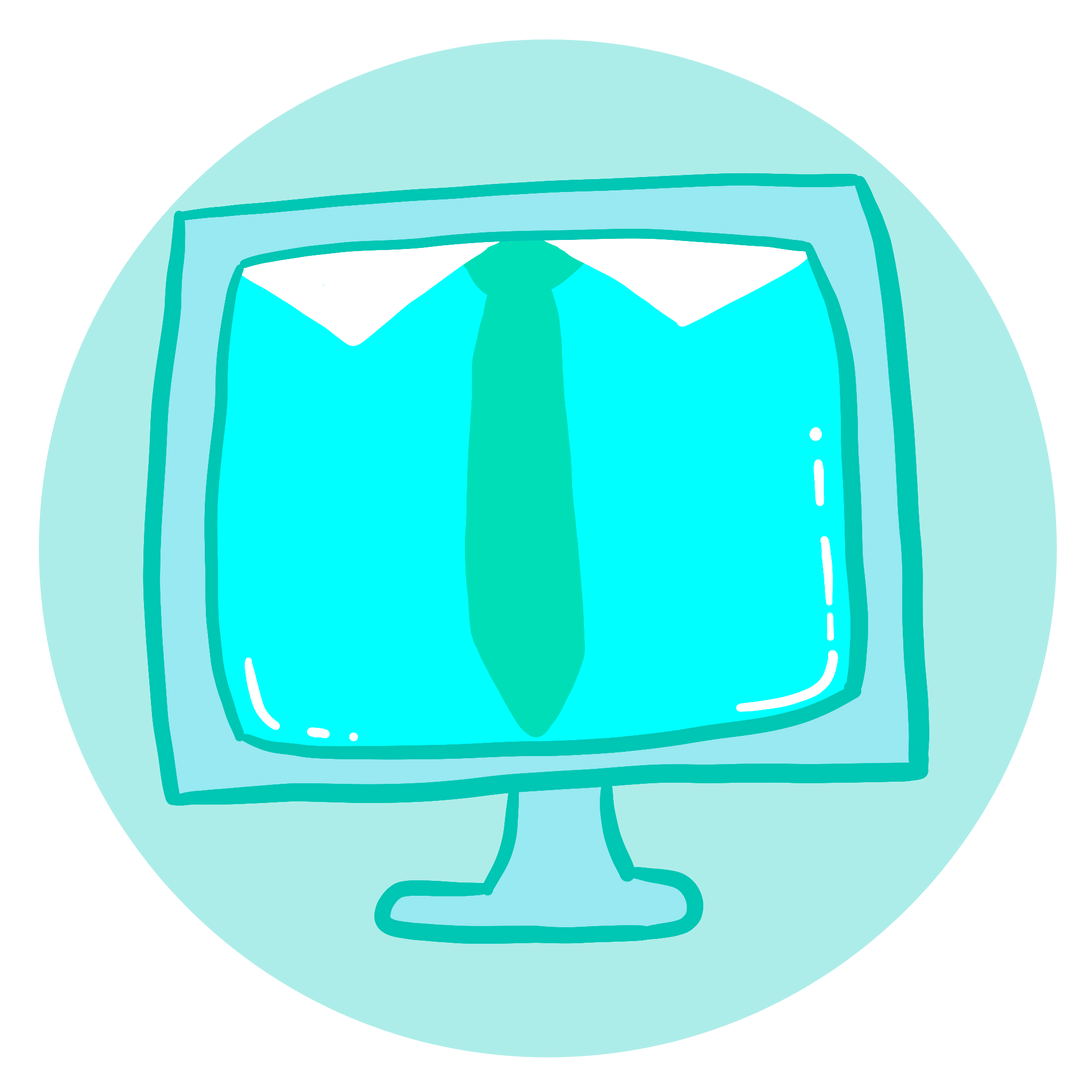 The logo for the office automata faction in CT3000. It depicts a computer monitor with a shirt and tie displayed on its face.