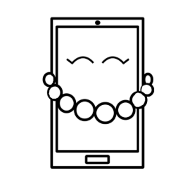 One of the player characters, a phone with a pearl necklace.